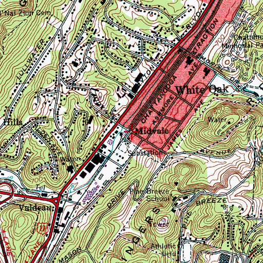 Topographic Map of Midvale, TN