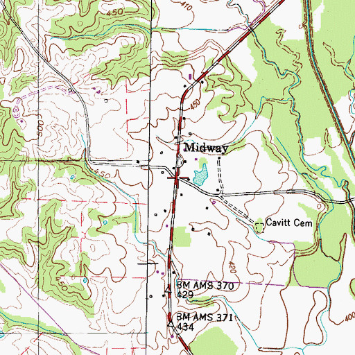 Topographic Map of Midway, TN