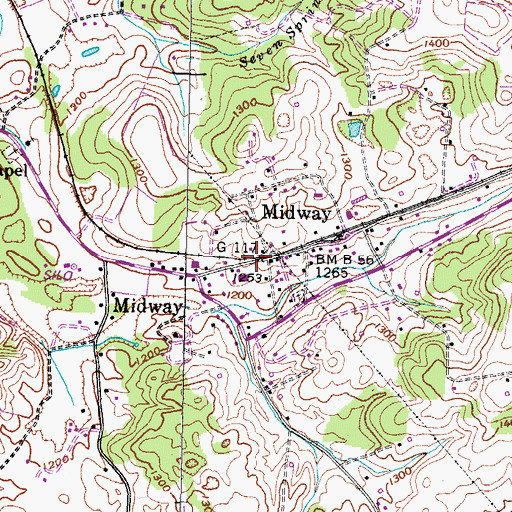 Topographic Map of Midway, TN