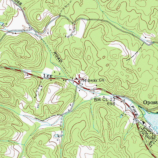 Topographic Map of Midway Church, TN