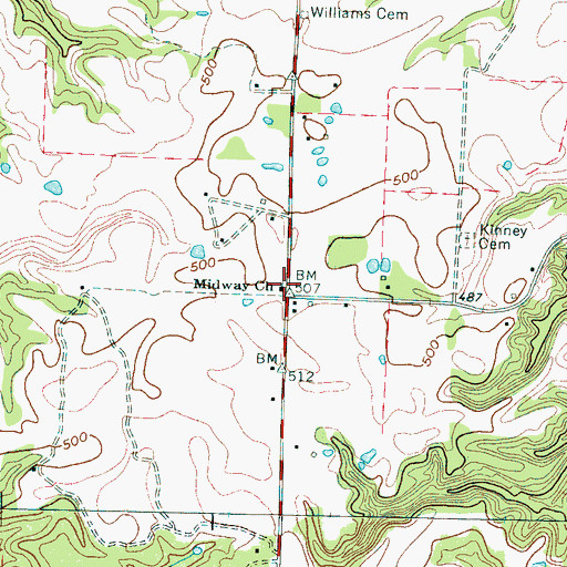Topographic Map of Midway Church, TN