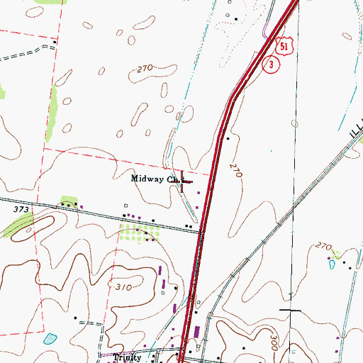 Topographic Map of Midway Church, TN