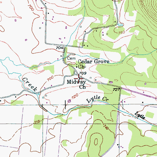 Topographic Map of Midway Church, TN