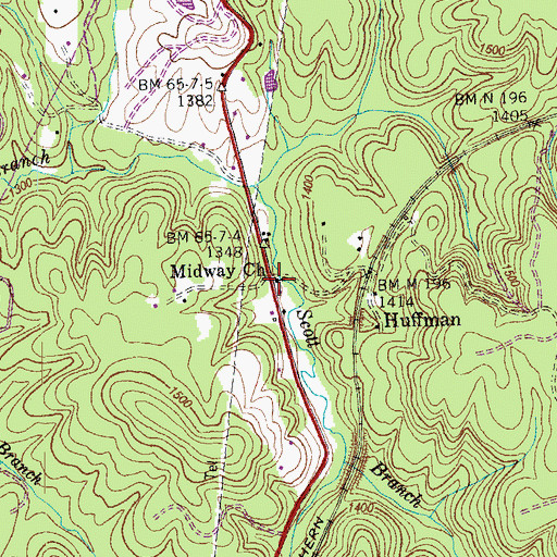 Topographic Map of Midway Church, TN