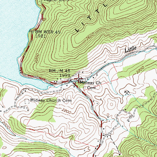Topographic Map of Midway Church, TN