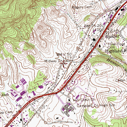 Topographic Map of Midway Baptist Church, TN