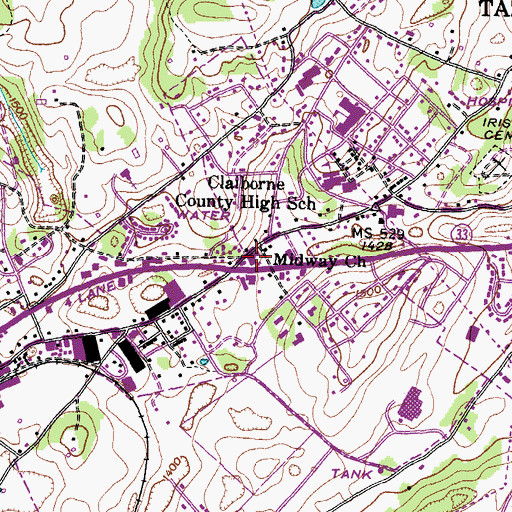 Topographic Map of Midway Church, TN