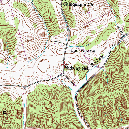 Topographic Map of Midway School, TN