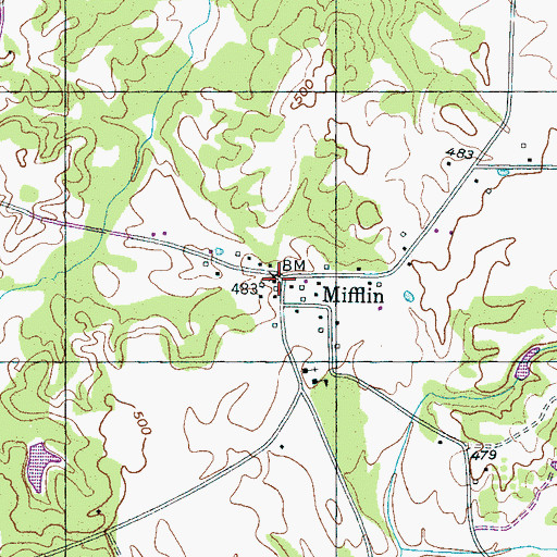 Topographic Map of Mifflin, TN