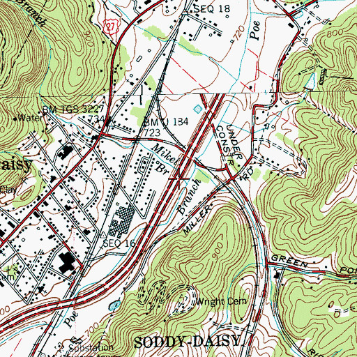 Topographic Map of Mikel Branch, TN