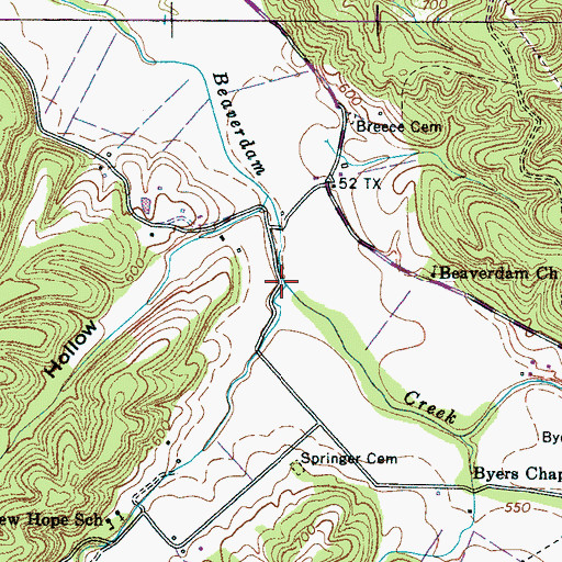 Topographic Map of Milam Branch, TN