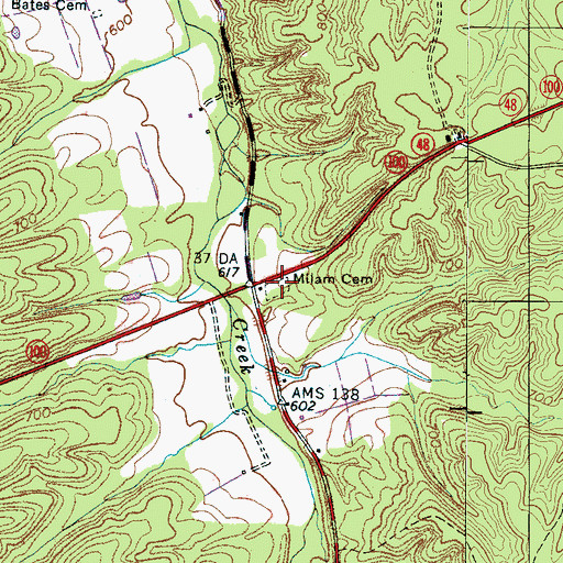 Topographic Map of Milam Cemetery, TN