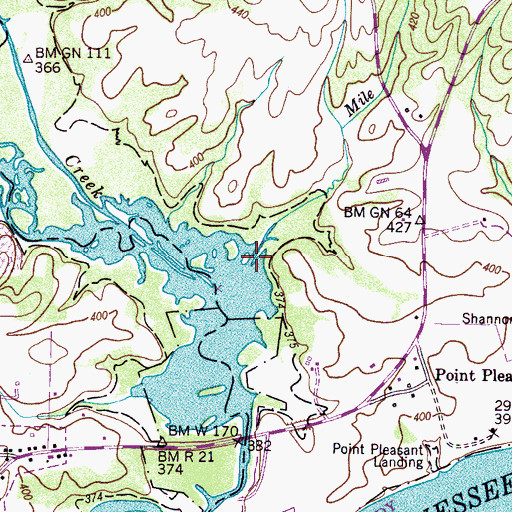 Topographic Map of Mile Branch, TN