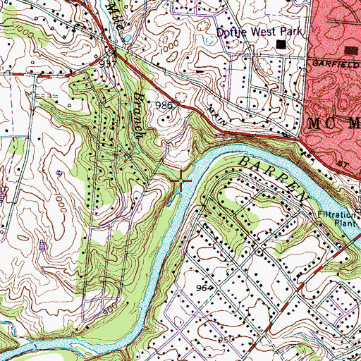 Topographic Map of Mile Branch, TN