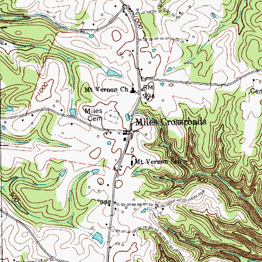 Topographic Map of Miles Crossroads, TN