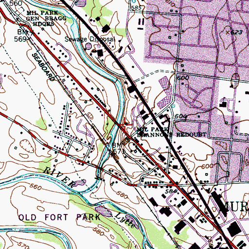 Topographic Map of Military Park Brannons Redoubt, TN