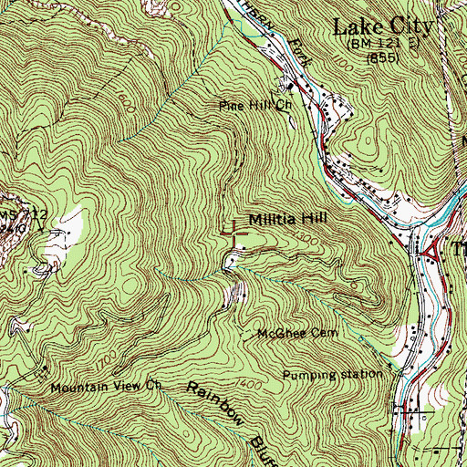Topographic Map of Militia Hill, TN