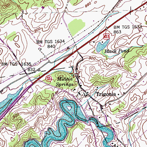 Topographic Map of Militia Springs, TN