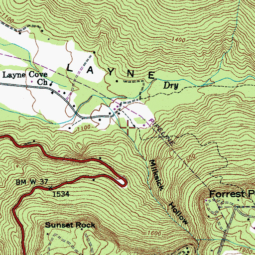 Topographic Map of Milksick Hollow, TN