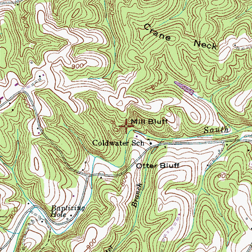 Topographic Map of Mill Bluff, TN