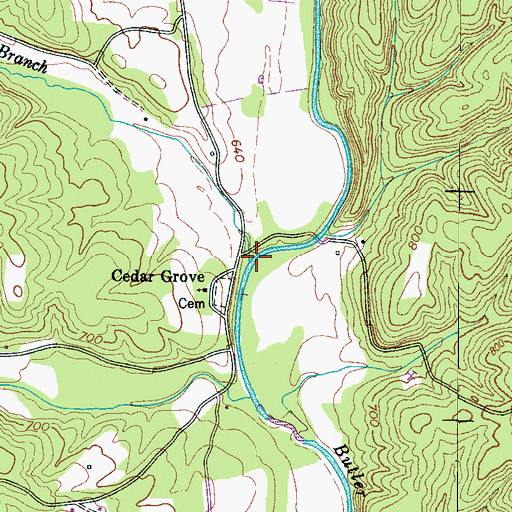 Topographic Map of Mill Branch, TN