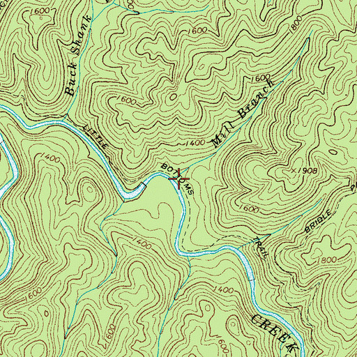 Topographic Map of Mill Branch, TN