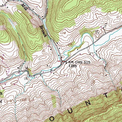 Topographic Map of Mill Branch, TN