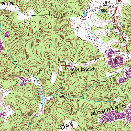 Topographic Map of Mill Branch Church, TN
