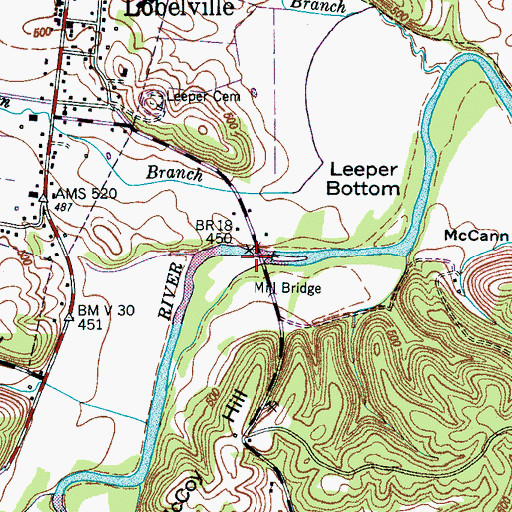 Topographic Map of Mill Bridge, TN