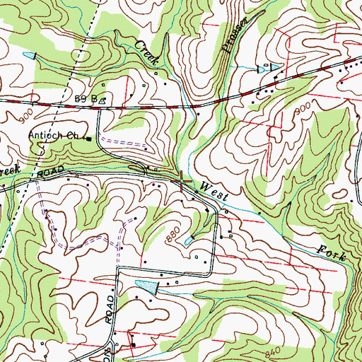 Topographic Map of Mill Creek, TN