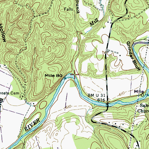 Topographic Map of Mill Creek, TN