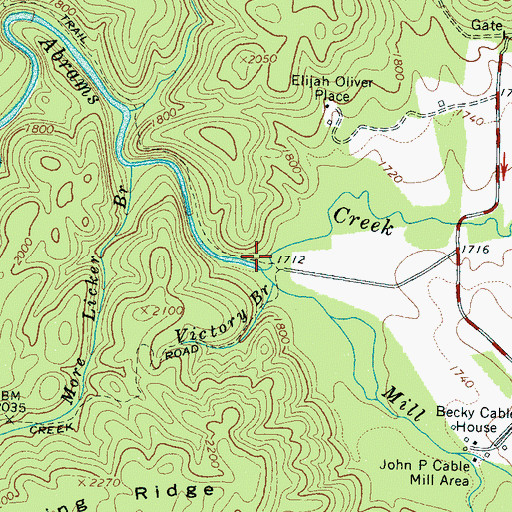 Topographic Map of Mill Creek, TN