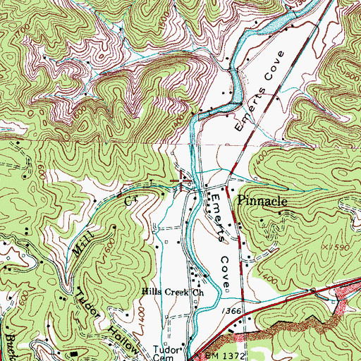Topographic Map of Mill Creek, TN