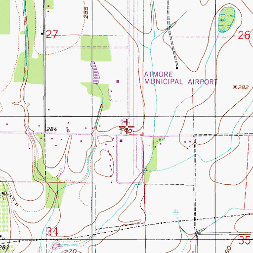 Topographic Map of Atmore Municipal Airport, AL