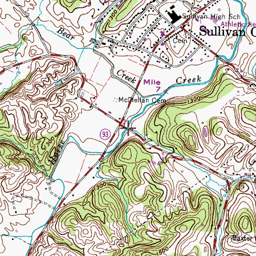 Topographic Map of Mill Creek, TN