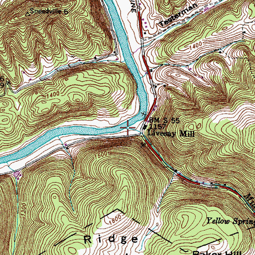 Topographic Map of Mill Creek, TN
