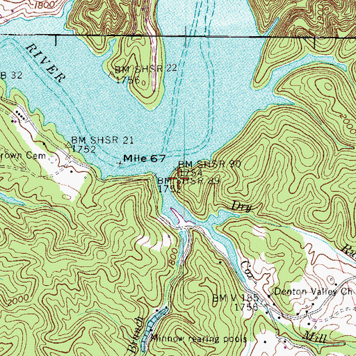 Topographic Map of Mill Creek, TN