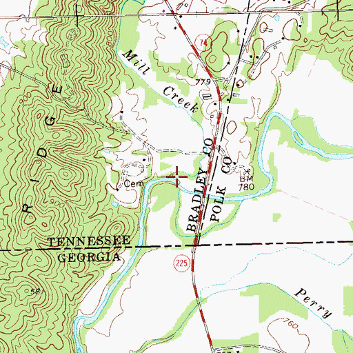 Topographic Map of Mill Creek, TN