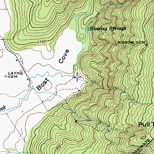 Topographic Map of Mill Creek, TN