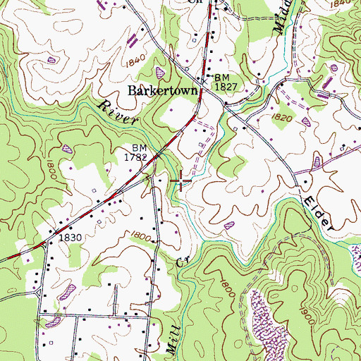 Topographic Map of Mill Creek, TN