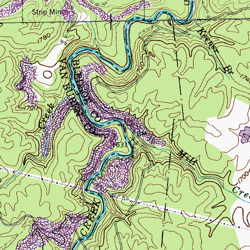 Topographic Map of Mill Creek, TN