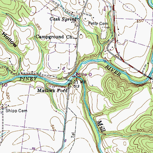 Topographic Map of Mill Creek, TN