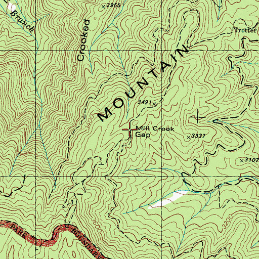 Topographic Map of Mill Creek Gap, TN