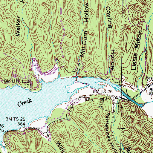 Topographic Map of Mill Dam Hollow, TN