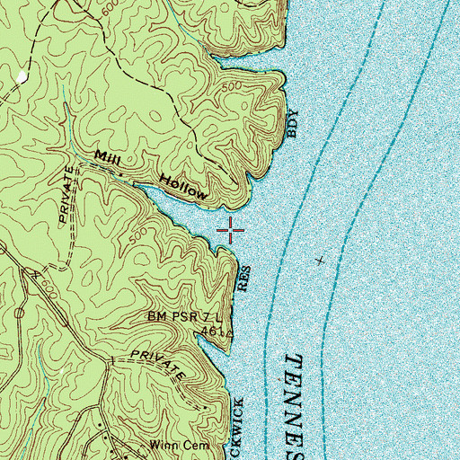 Topographic Map of Mill Hollow, TN