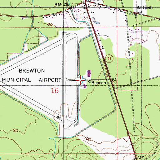 Topographic Map of Brewton Municipal Airport, AL