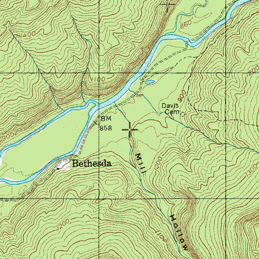 Topographic Map of Mill Hollow, TN