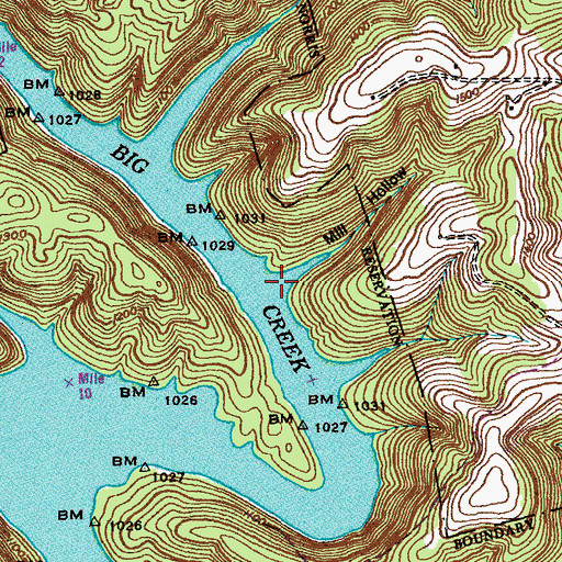 Topographic Map of Mill Hollow, TN