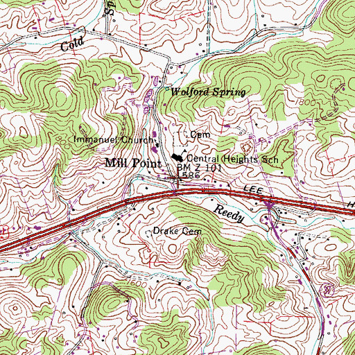 Topographic Map of Mill Point, TN