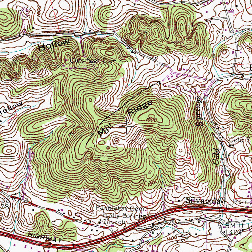 Topographic Map of Mill Ridge, TN